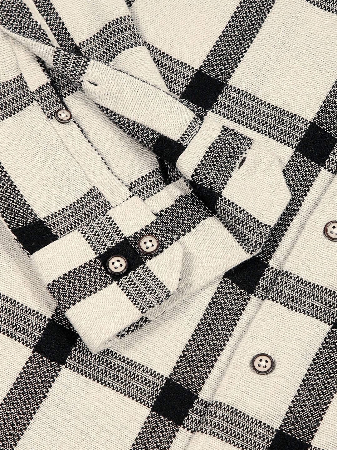 Black Slim Fit Windowpane Checked Cotton Casual Shirt
