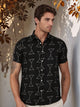 Black Slim Fit Short Sleeves Geometric Print Casual Shirt For Men