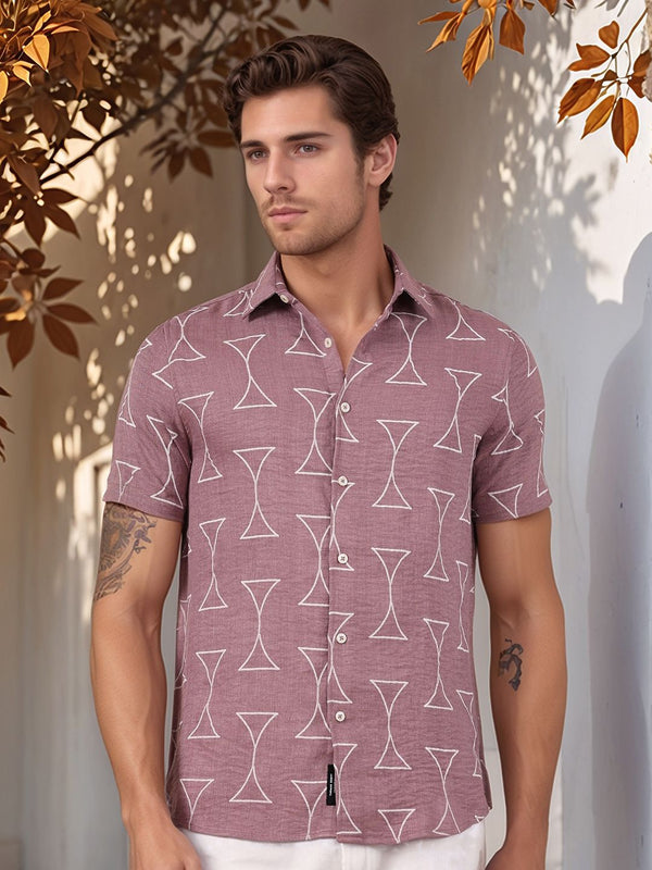 Thomas Scott Men Pink Slim Fit Short Sleeves Geometric Print Casual Shirt