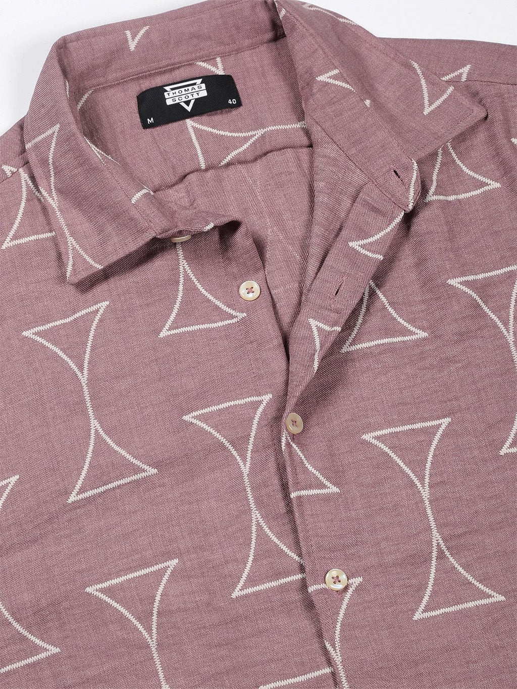 Thomas Scott Men Pink Slim Fit Short Sleeves Geometric Print Casual Shirt