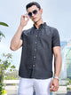 Dark Grey Slim Fit Short Sleeves Windowpane Checks Woven Casual Shirt For Men