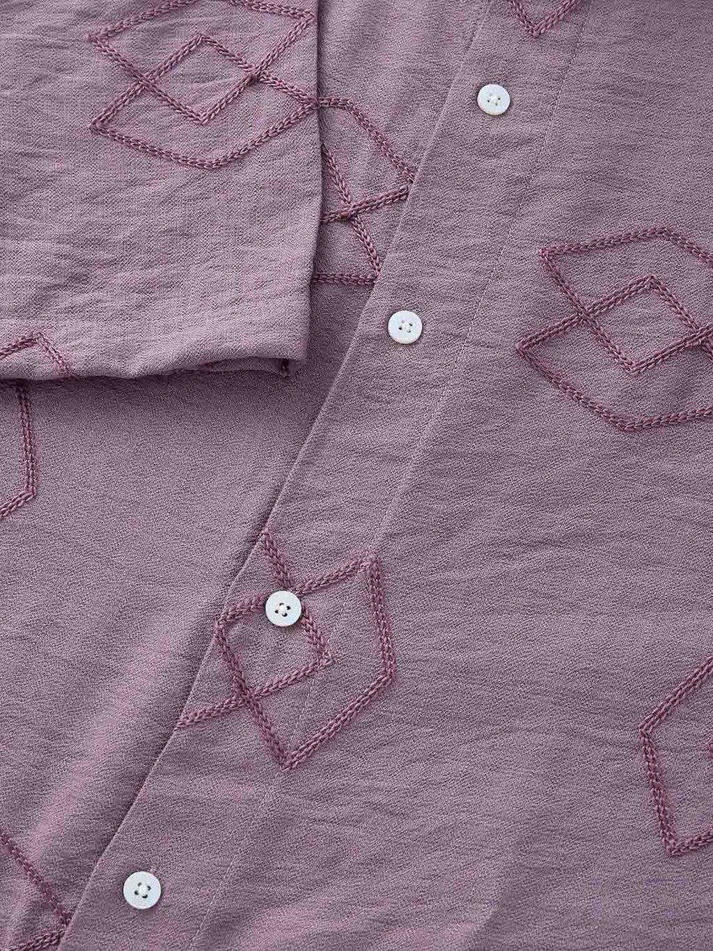 Mauve Short Sleeves Spread Collar Oversized Embroidered Shirt For Men