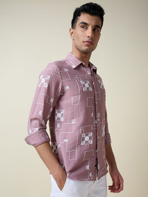 Thomas Scott Men Pink Long Sleeves Spread Collar Slim Fit Embroidered Shirt