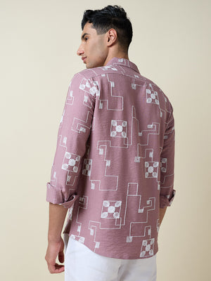 Thomas Scott Men Pink Long Sleeves Spread Collar Slim Fit Embroidered Shirt