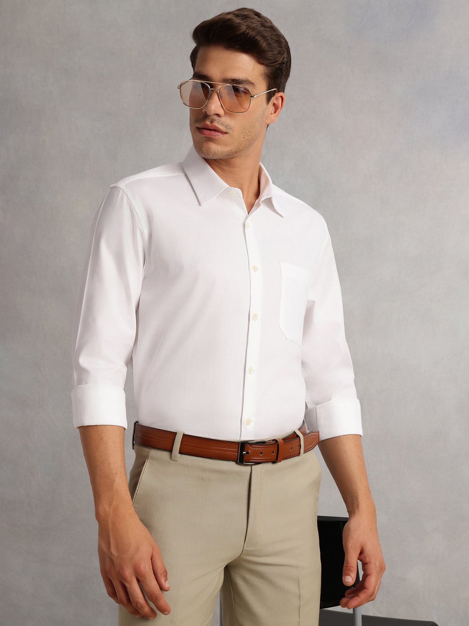 Thomas Scott Men White1 Premium Regular Fit Long Sleeves Spread Collar 100% Cotton Formal Shirt