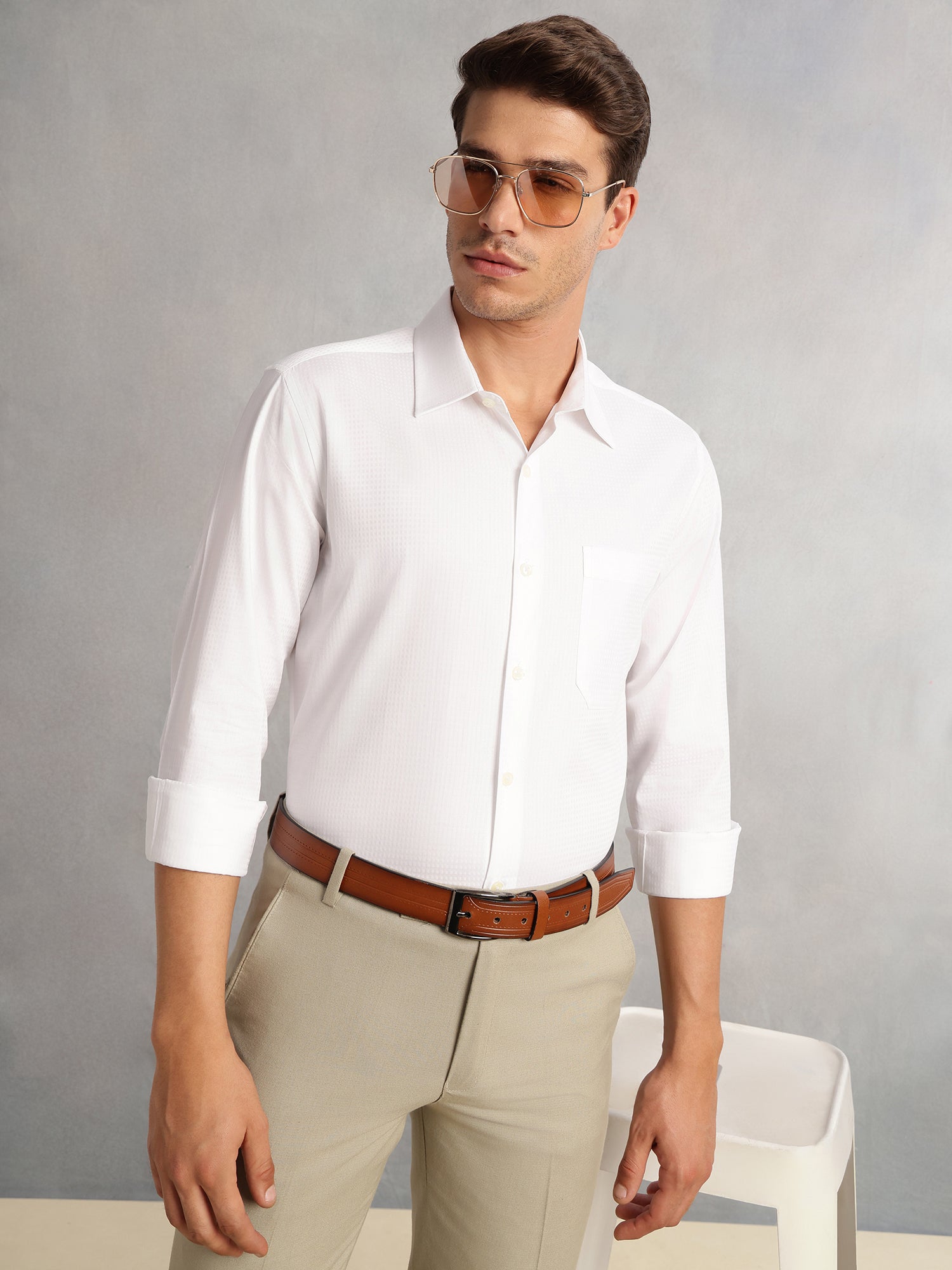 Thomas Scott Men White2 Premium Regular Fit Long Sleeves Spread Collar 100% Cotton Formal Shirt