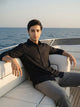 Black Slim Fit Long Sleeves Solid Spread Collar 100% Cotton Twill Casual Shirt For Men