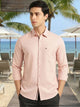 Pink Slim Fit Long Sleeves Solid Spread Collar 100% Cotton Twill Casual Shirt For Men