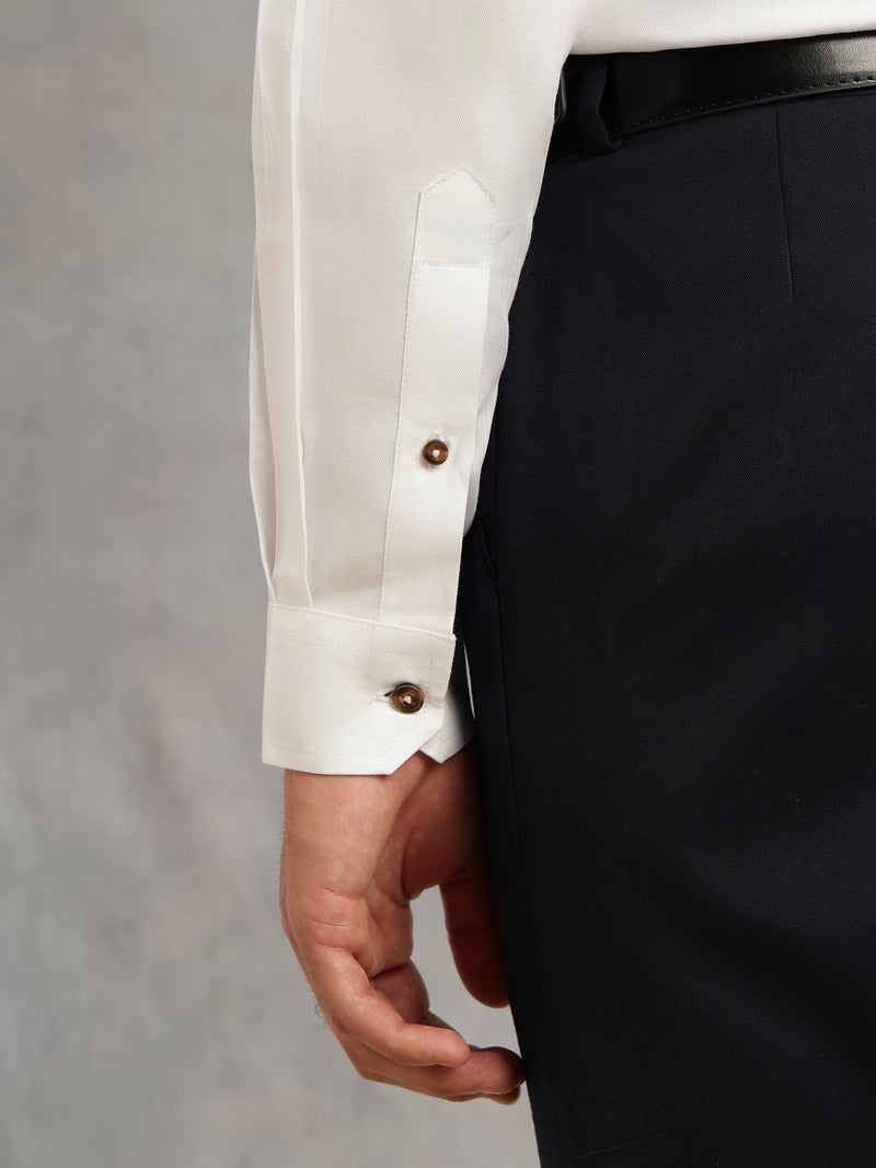 Thomas Scott Men White Premium Regular Fit Long Sleeves Spread Collar Textured 100% Cotton Casual Shirt
