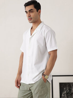 Thomas Scott Men Premium White Oversize Fit Short Sleeves Cuban Collar Solid Casual Shirt
