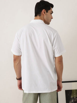 Thomas Scott Men Premium White Oversize Fit Short Sleeves Cuban Collar Solid Casual Shirt