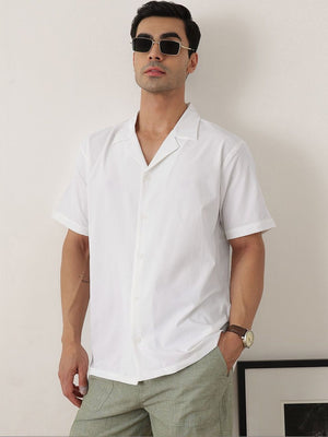Thomas Scott Men Premium White Oversize Fit Short Sleeves Cuban Collar Solid Casual Shirt