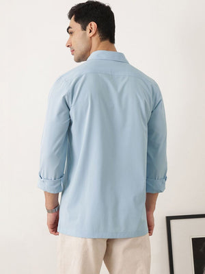 Thomas Scott Men Premium Sky Blue Slim Fit Long Sleeves Spread Collar Solid Casual Shirt