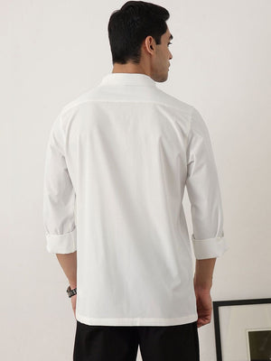 Thomas Scott Men Premium White Slim Fit Long Sleeves Spread Collar Solid Casual Shirt