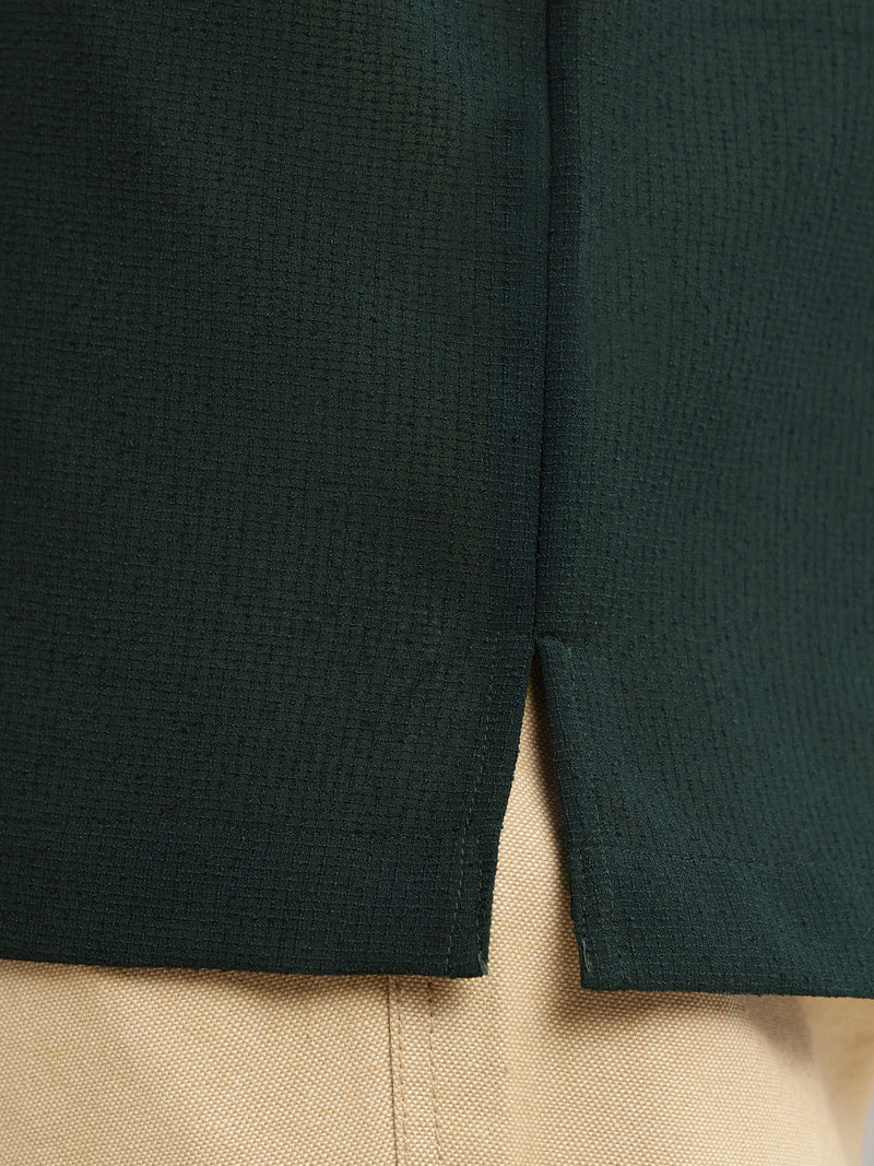 Thomas Scott Men Green Premium Oversize Fit Short Sleeves Camp Collar Textured Polyester Casual Shirt