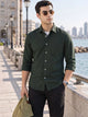 Bottle Green Premium Slim Fit Long Sleeves Spread Collar Solid Cotton Oxford Casual Shirt For Men