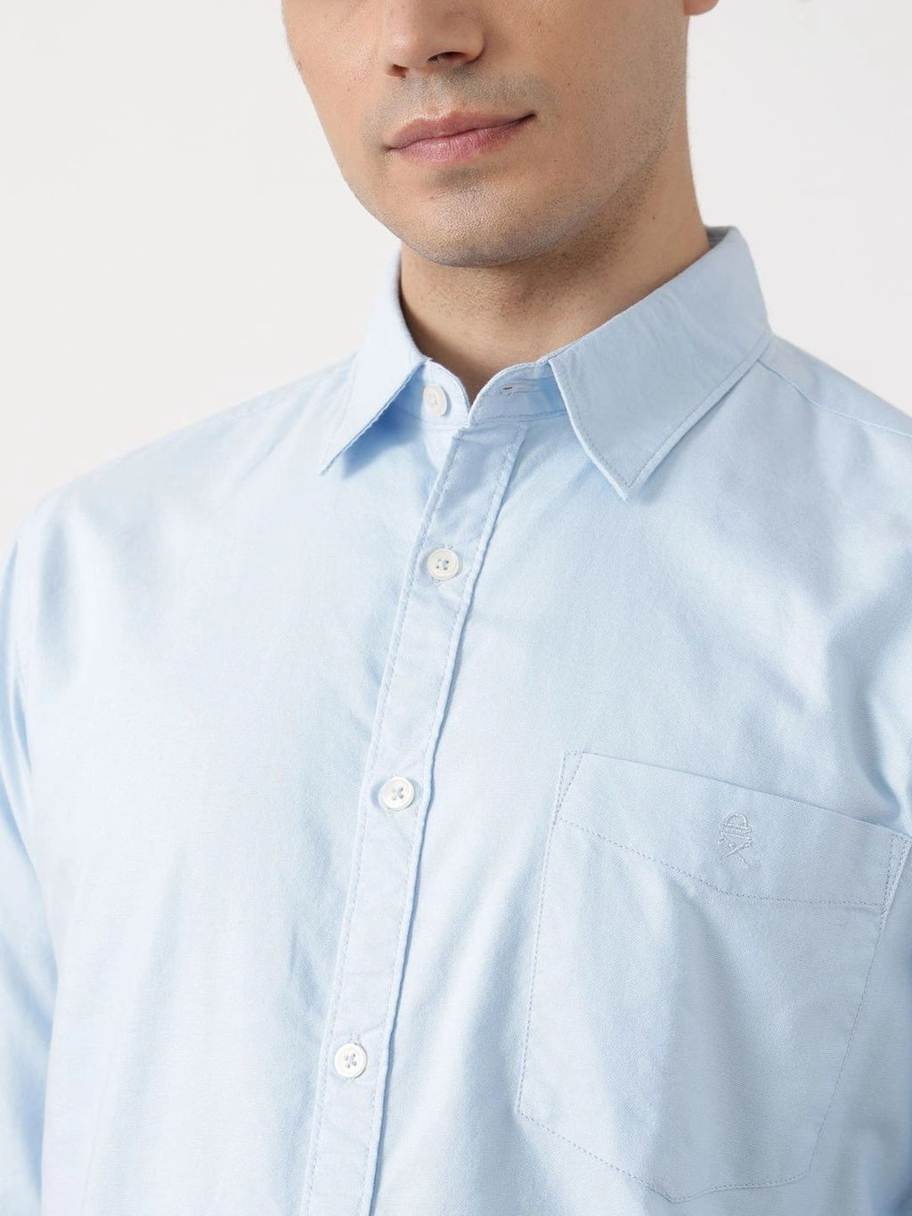 Sky Blue Premium Slim Fit Long Sleeves Spread Collar Solid Cotton Oxford Casual Shirt For Men