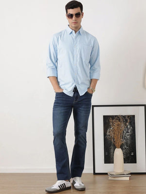 Sky Blue Premium Slim Fit Long Sleeves Spread Collar Solid Cotton Oxford Casual Shirt For Men