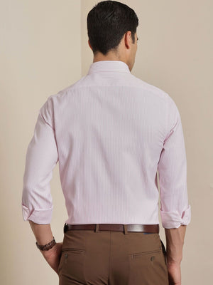 Thomas Scott Men Smart Pink Regular Fit Long Sleeves Semi Cutaway Collar Pinstripes Formal Shirt