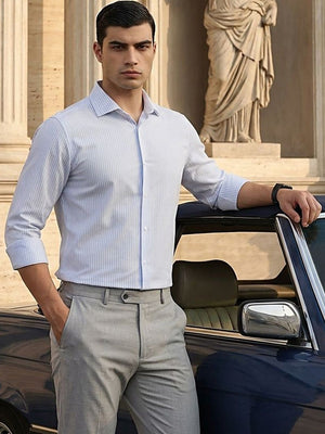 Thomas Scott Men Smart Blue Regular Fit Long Sleeves Semi Cutaway Collar Pinstripes Formal Shirt