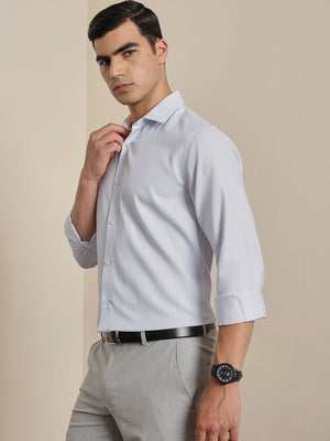 Thomas Scott Men Smart Blue Regular Fit Long Sleeves Semi Cutaway Collar Pinstripes Formal Shirt