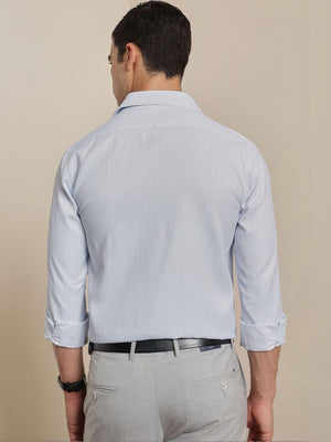 Thomas Scott Men Smart Blue Regular Fit Long Sleeves Semi Cutaway Collar Pinstripes Formal Shirt
