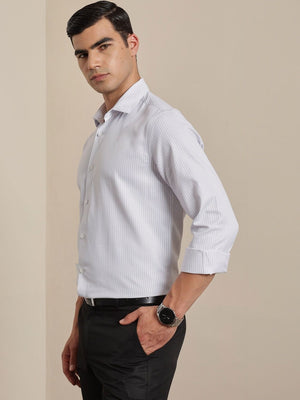 Thomas Scott Men Smart Grey Regular Fit Long Sleeves Semi Cutaway Collar Pinstripes Formal Shirt