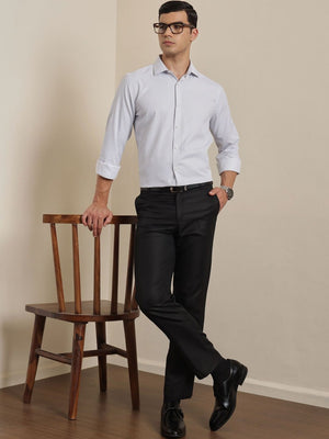Thomas Scott Men Smart Grey Regular Fit Long Sleeves Semi Cutaway Collar Pinstripes Formal Shirt