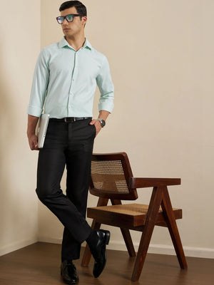 Thomas Scott Men Smart Green Regular Fit Long Sleeves Semi Cutaway Collar Pinstripes Formal Shirt