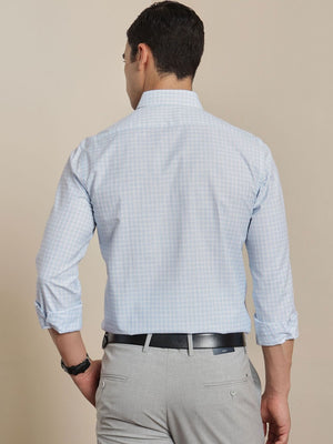 Thomas Scott Men Smart Blue Regular Fit Long Sleeves Button Down Collar Micro Checks Formal Shirt