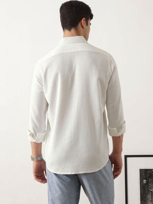 Thomas Scott Men Premium White Regular Fit Long Sleeves Spread Collar Textured Casual Shirt