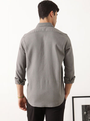 Thomas Scott Men Premium Grey Regular Fit Long Sleeves Spread Collar Textured Casual Shirt