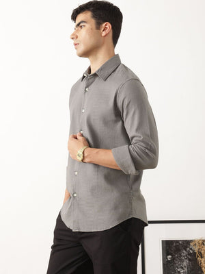 Thomas Scott Men Premium Grey Regular Fit Long Sleeves Spread Collar Textured Casual Shirt