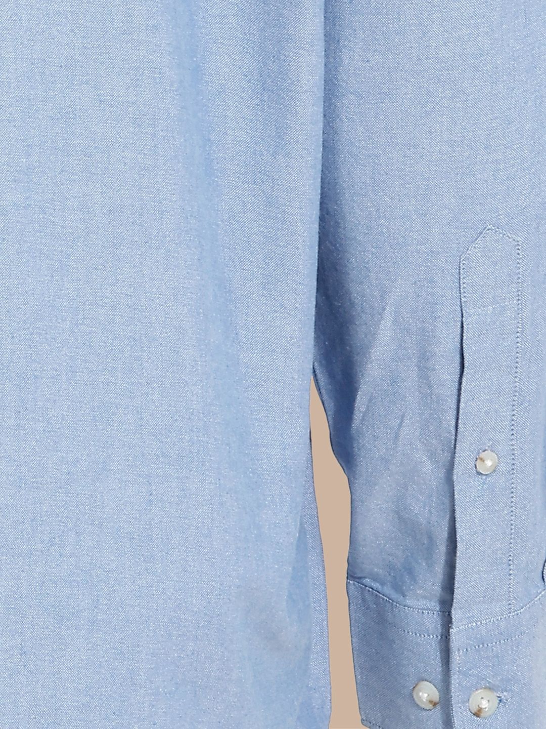 Blue Plus Size Regular Fit Long Sleeves Spread Collar Solid Cotton Oxford Casual Shirt For Men