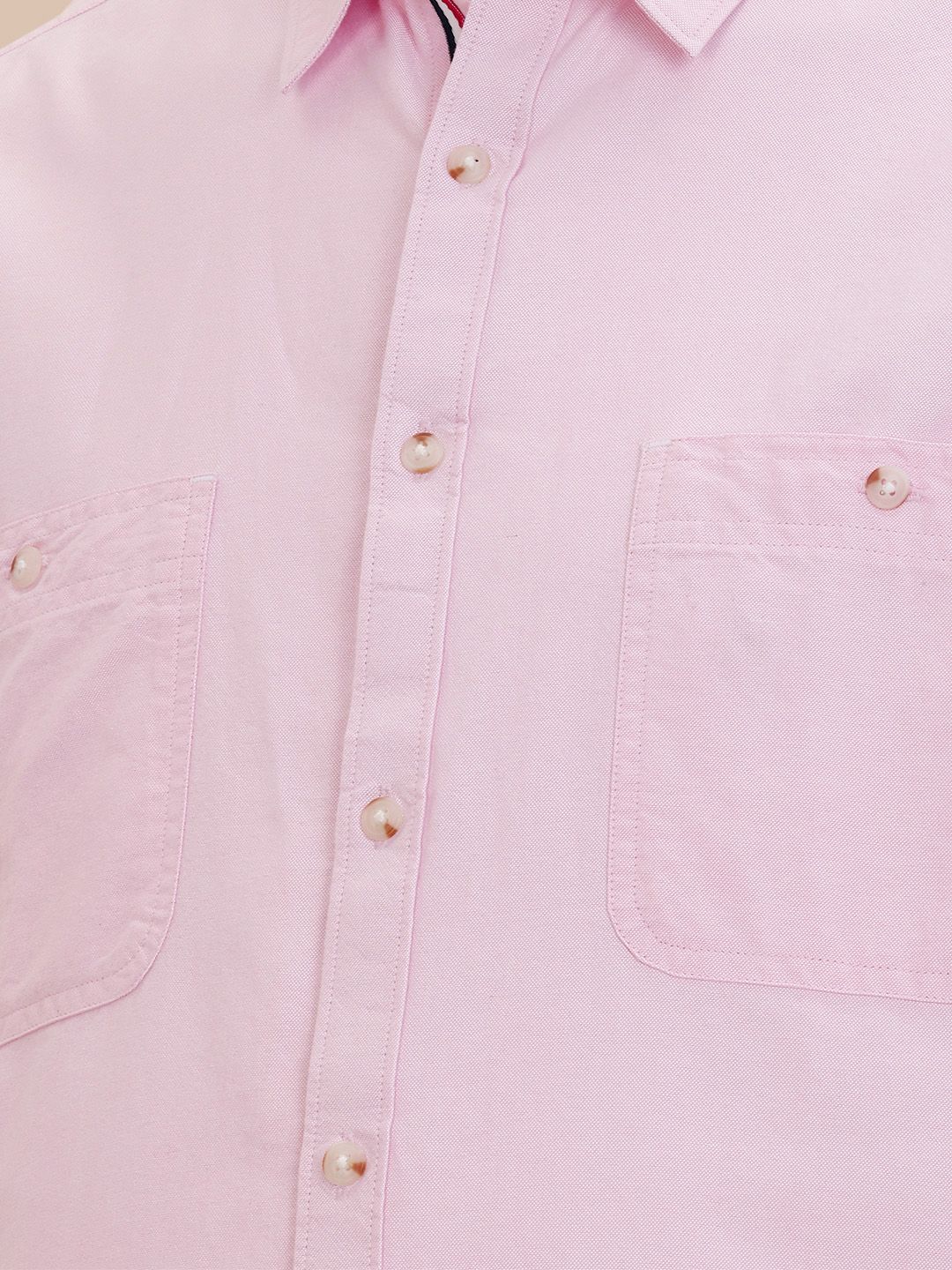 Pink Plus Size Regular Fit Long Sleeves Spread Collar Solid Cotton Oxford Casual Shirt For Men