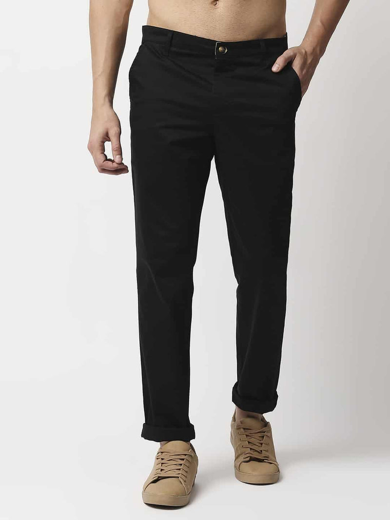 Thomas Scott Men Black Mid-Rise Regular Fit Woven Chinos Trouser