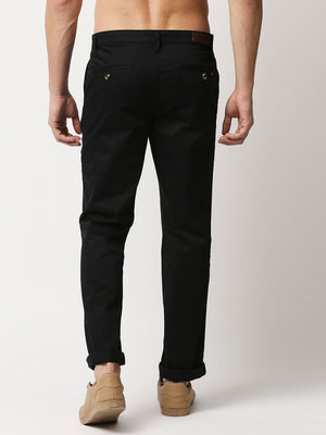 Black Mid-Rise Regular Fit Woven Chinos Trouser For Men