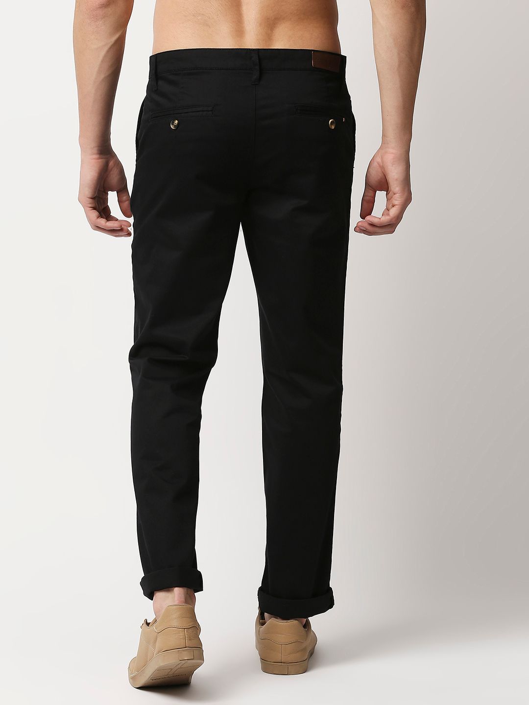 Black Mid-Rise Regular Fit Woven Chinos Trouser For Men