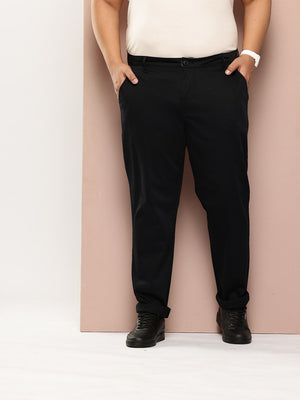 Black Mid-Rise Regular Fit Woven Chinos Trouser For Men