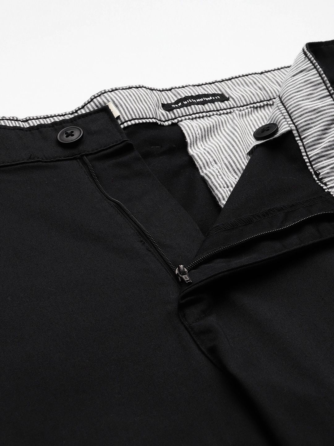 Black Mid-Rise Regular Fit Woven Chinos Trouser For Men