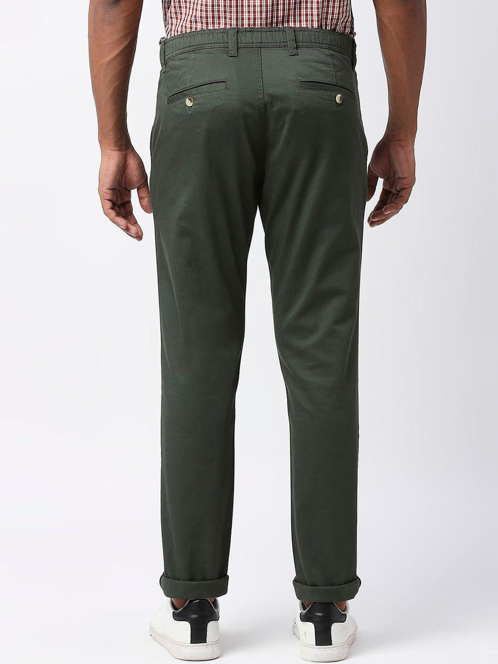 Bottle Green Classic Slim Fit Mid-Rise Woven Chinos Trouser For Men