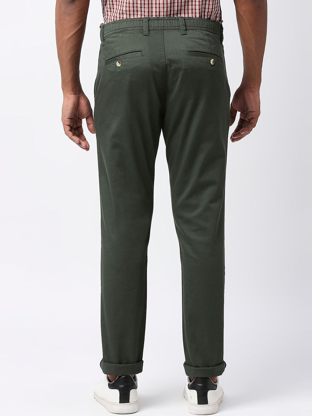 Bottle Green Classic Slim Fit Mid-Rise Woven Chinos Trouser For Men