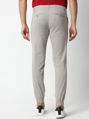 Light Grey Mid-Rise Regular Fit Knitted Joggers For Men