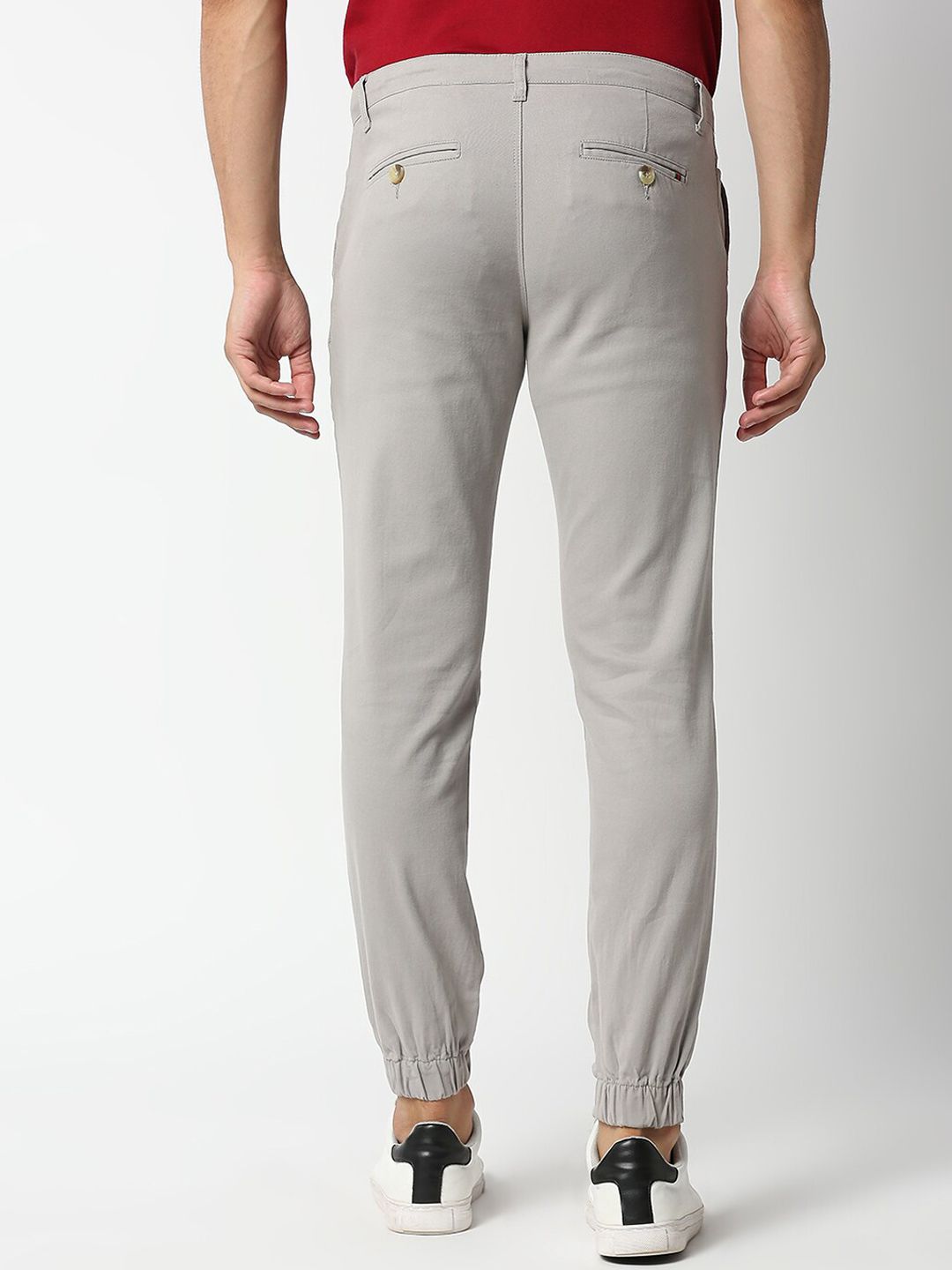 Light Grey Mid-Rise Regular Fit Knitted Joggers For Men