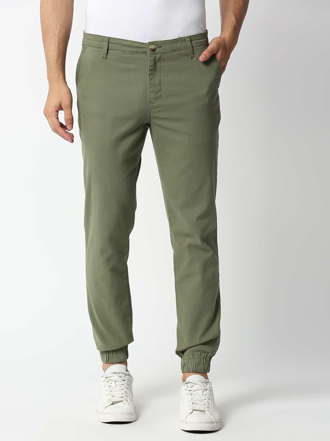 Thomas Scott Men Olive Green Joggers Trousers