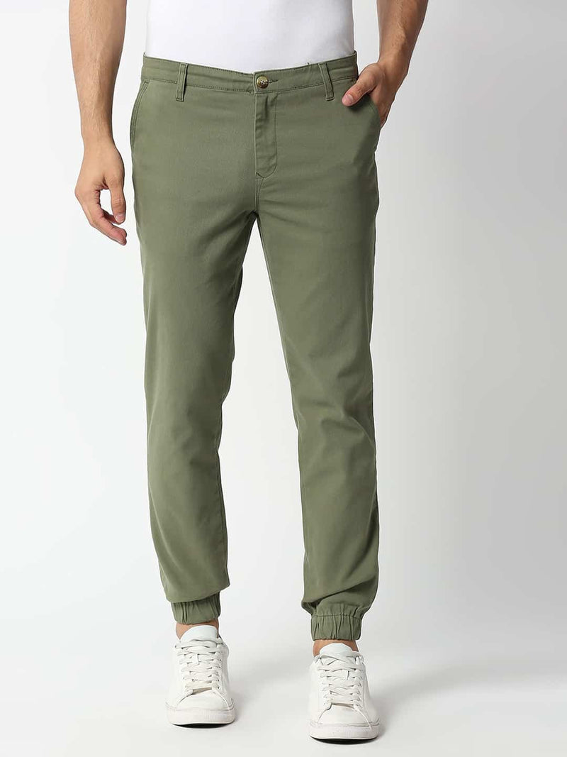Thomas Scott Men Olive Green Joggers Trousers