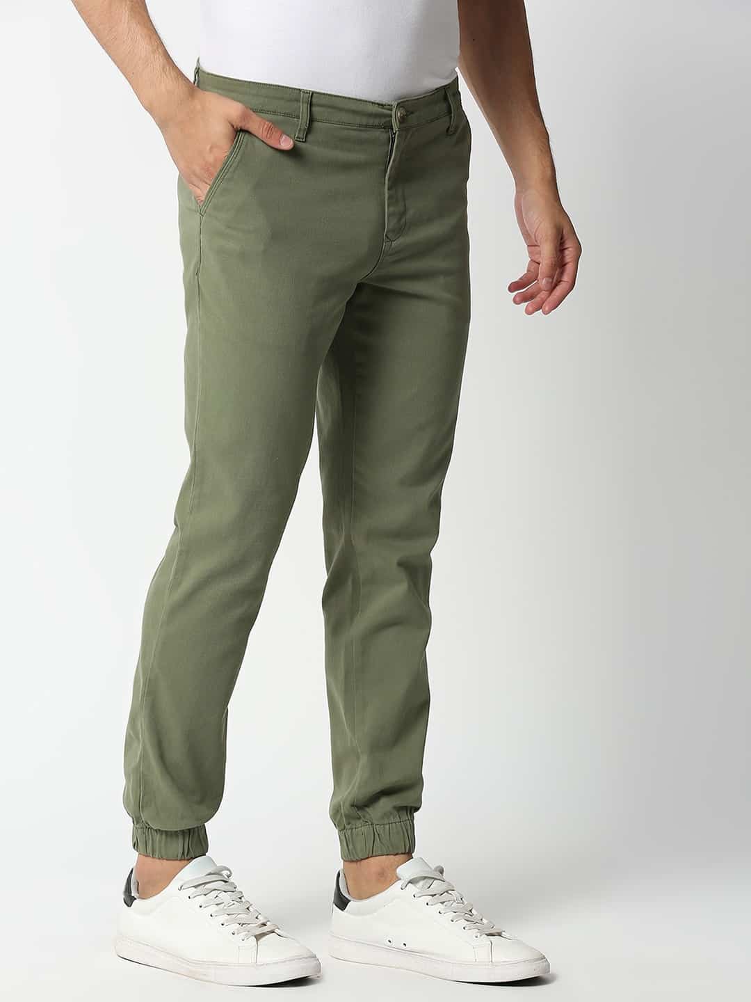 Thomas Scott Men Olive Green Joggers Trousers