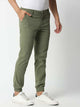 Olive Mid-Rise Regular Fit Knitted Joggers For Men