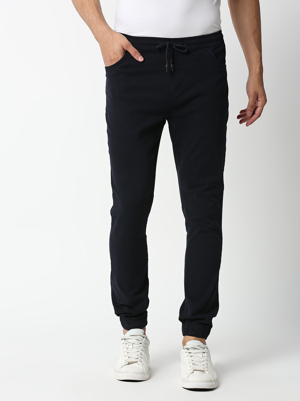 Thomas Scott Men Dark Navy Regular Fit Mid-Rise Solid Knitted Joggers