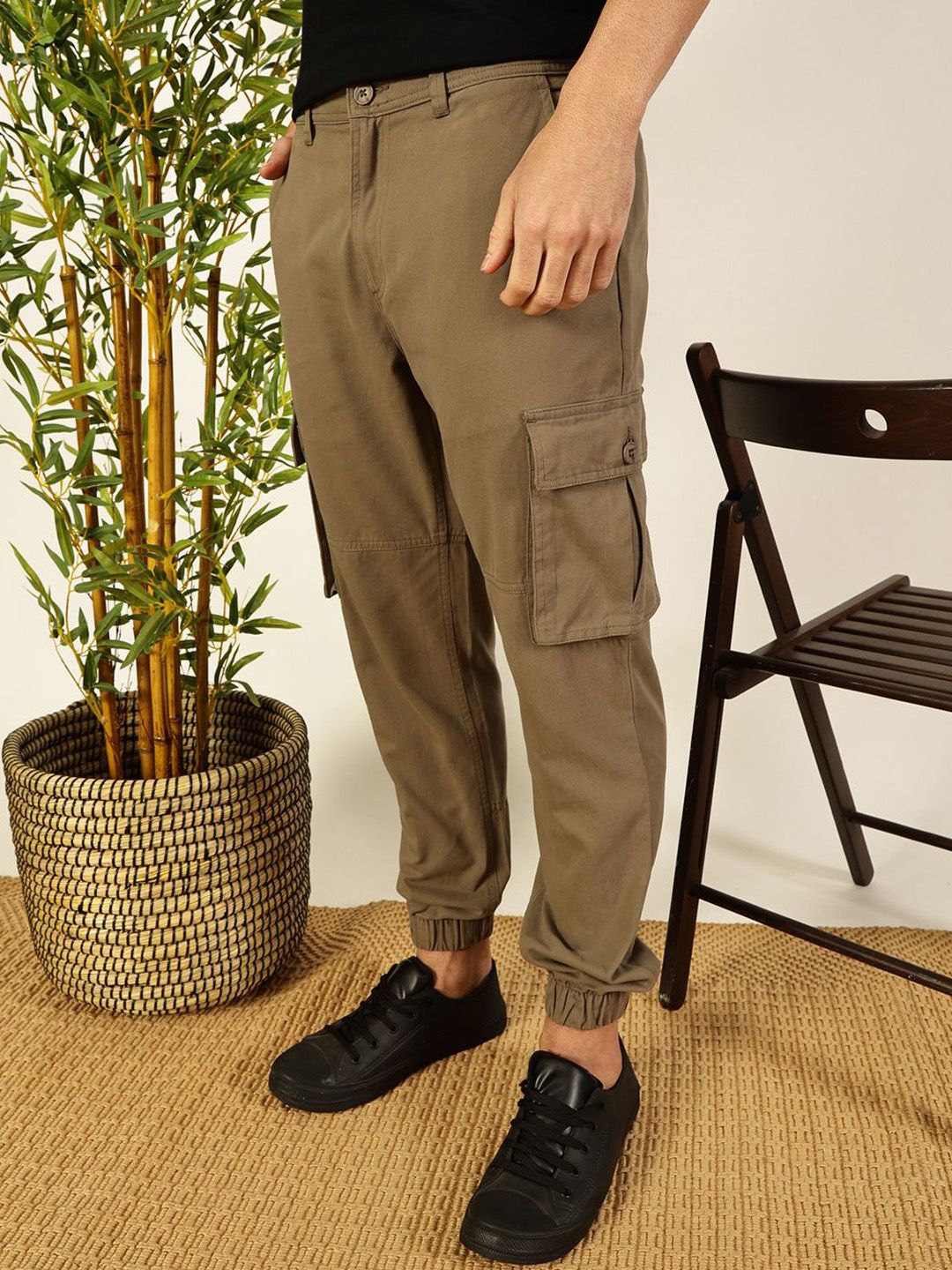 Beige  Classic Slim Fit Cargos Trousers